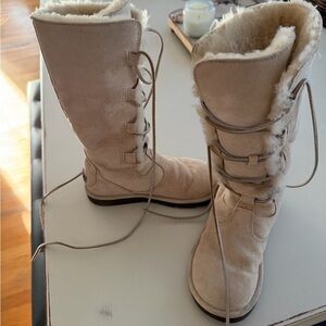 UGG Uptown Women's Lace-Up Shearling Tall Boots - Beige